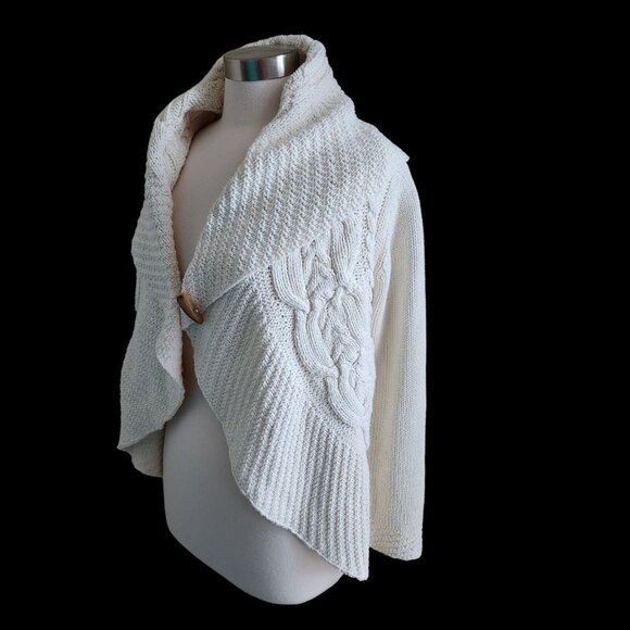 J. Jill Womens Cardigan Size XS Ivory Crochet Circle Pattern Cotton Sweater - Picture 2 of 12